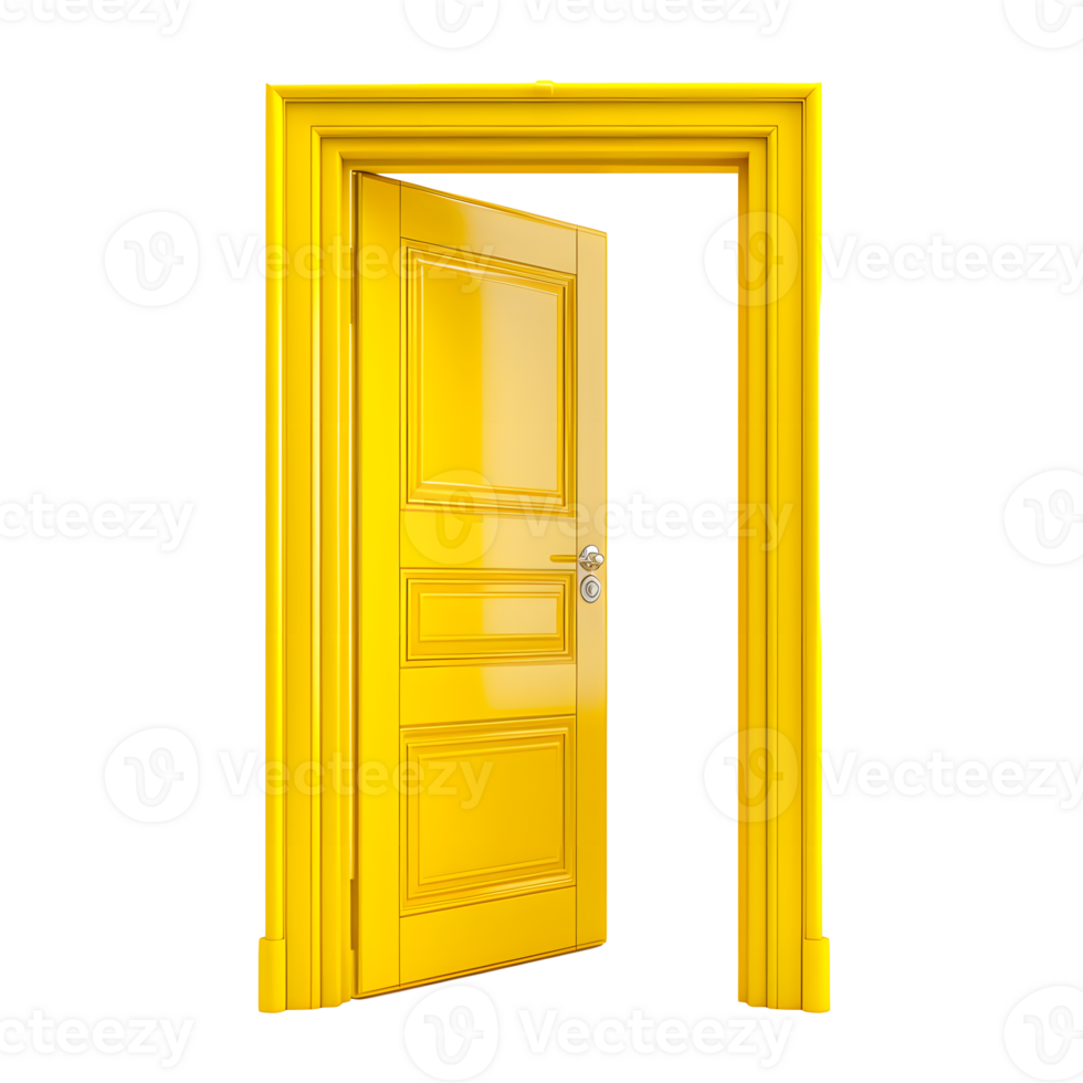 A vivid solid colored opened door on a transparent background png