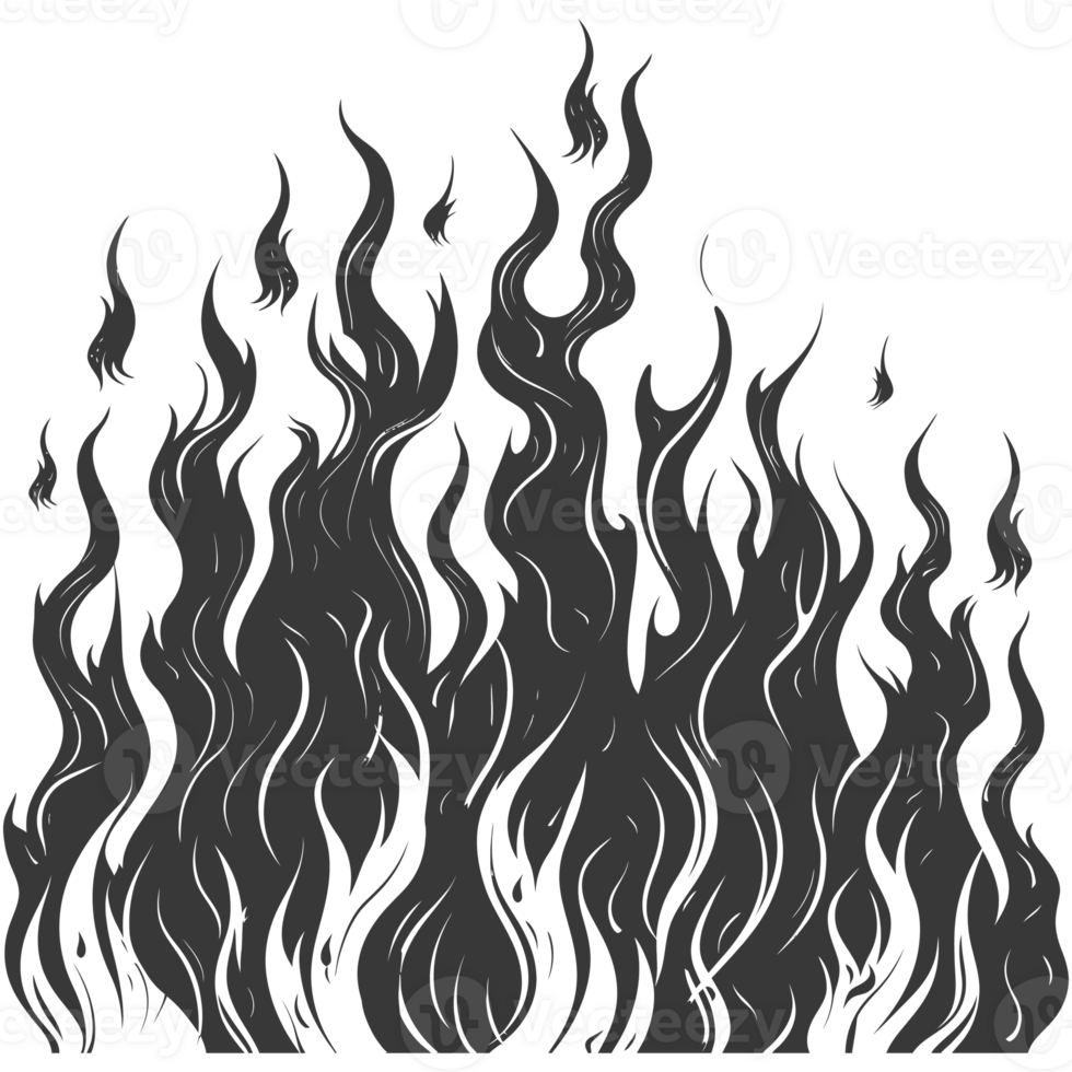 AI generated Silhouette Fire flame flare blaze black color only png
