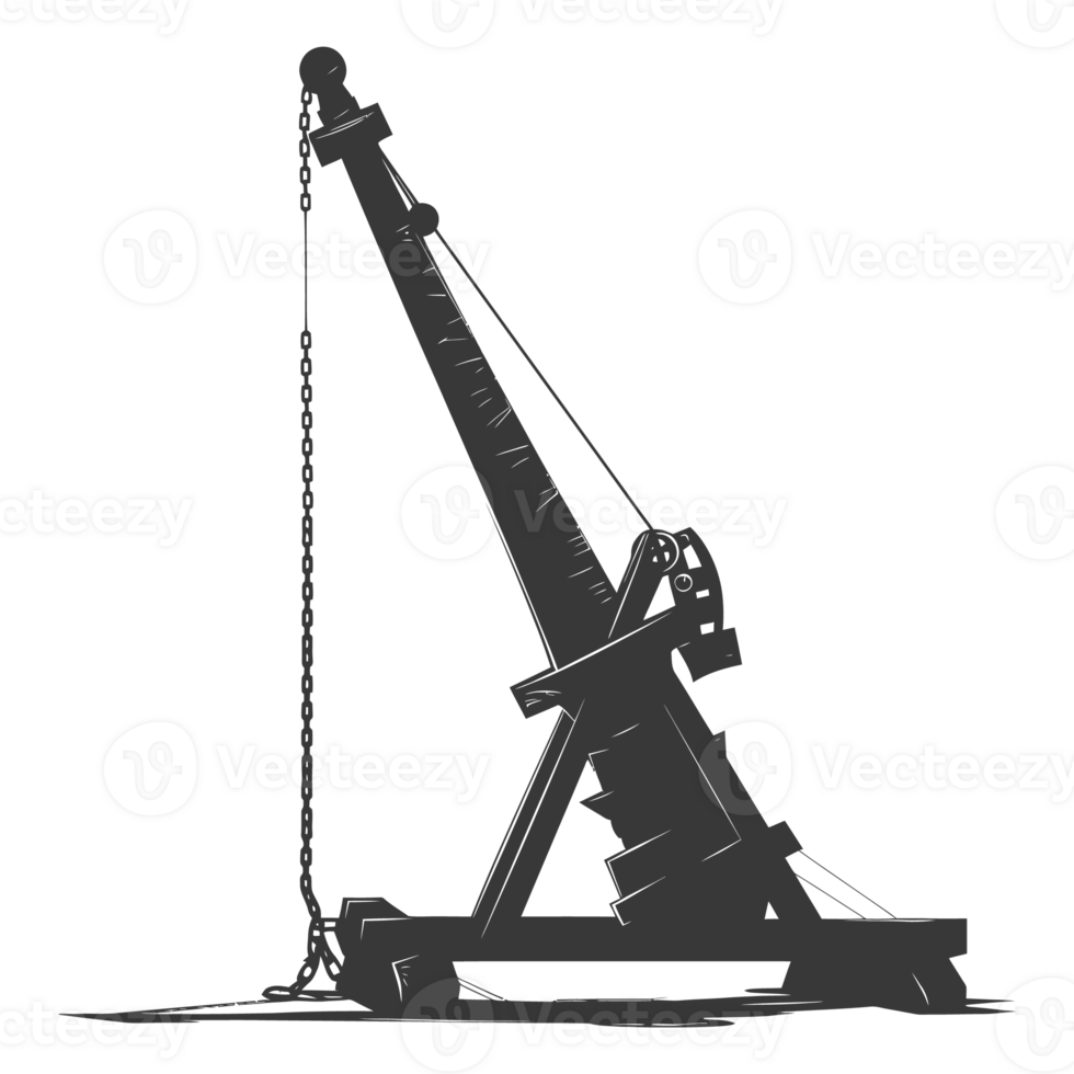 AI generated Silhouette Giant Sling Trebuchet full black color only png