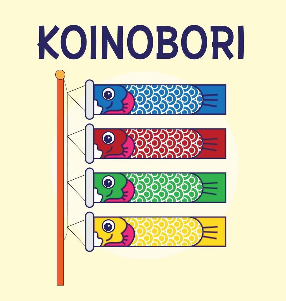 Koinobori Carp streamers on gold elements background. Japanese translate Golden week holiday vector