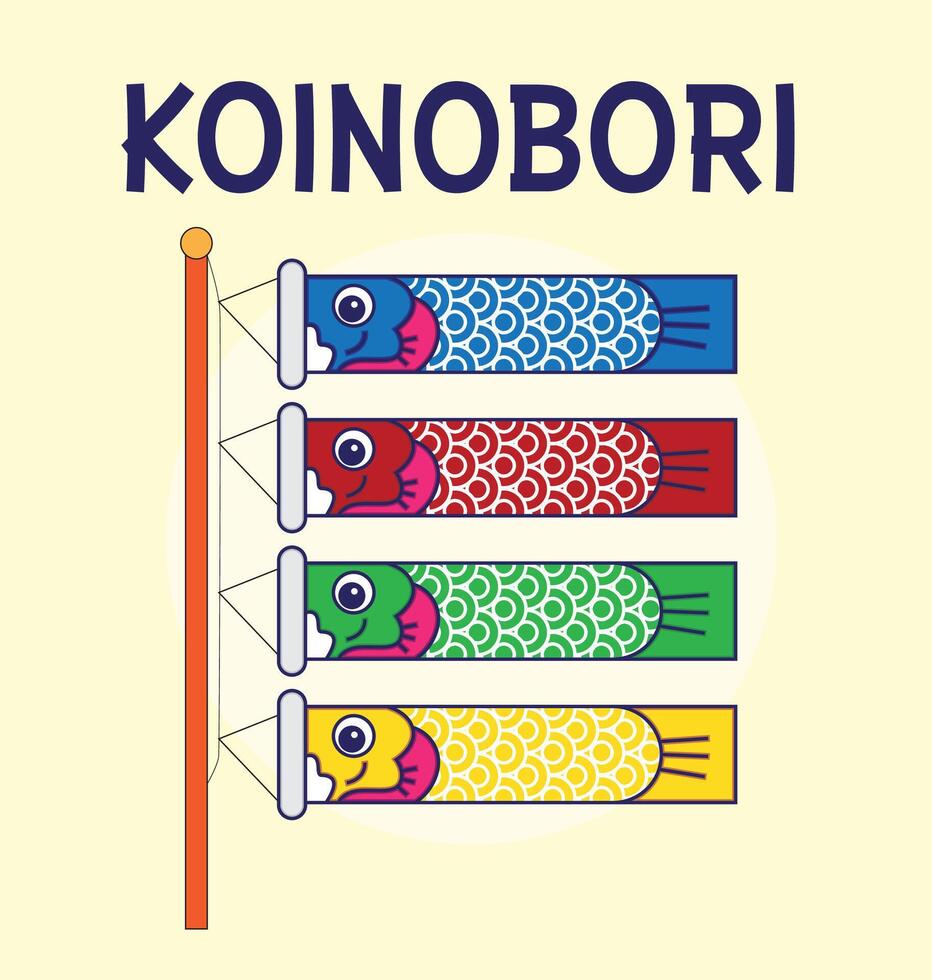 Koinobori Carp streamers on gold elements background. Japanese translate Golden week holiday vector