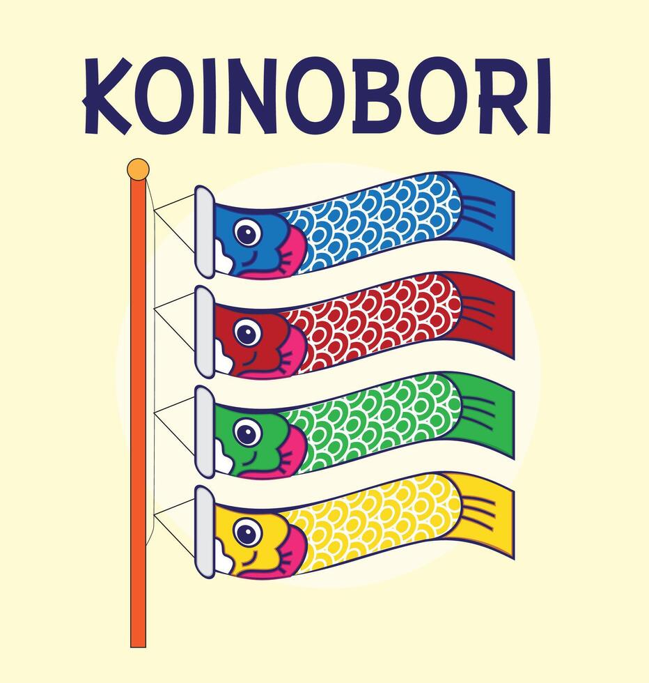 Koinobori Carp streamers on gold elements background. Japanese translate Golden week holiday vector