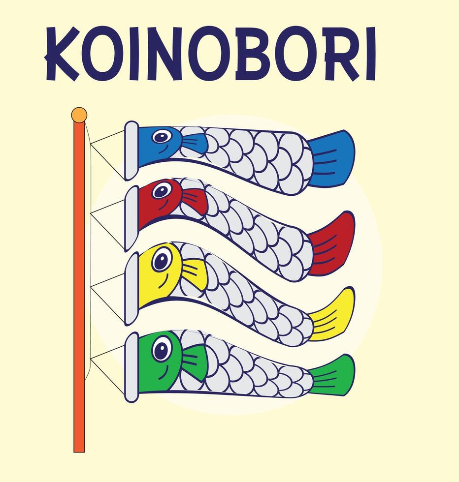 Koinobori Carp streamers on gold elements background. Japanese translate Golden week holiday vector