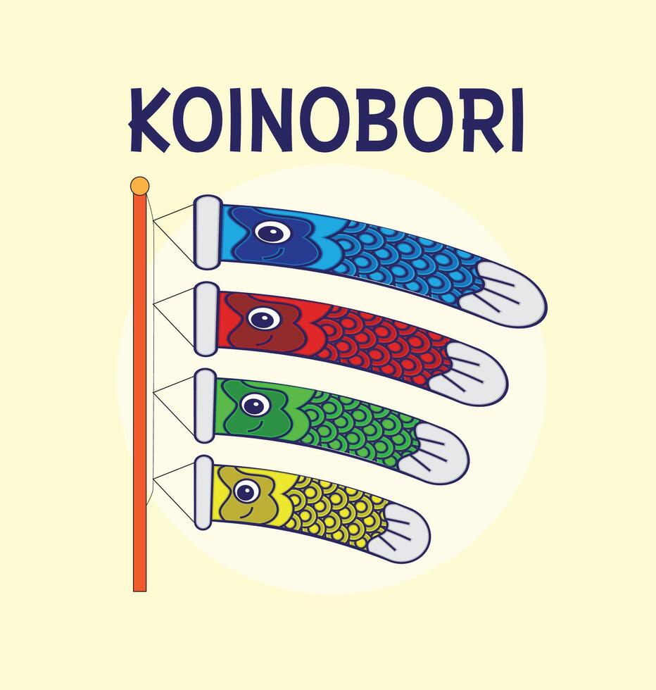 Koinobori Carp streamers on gold elements background. Japanese translate Golden week holiday vector