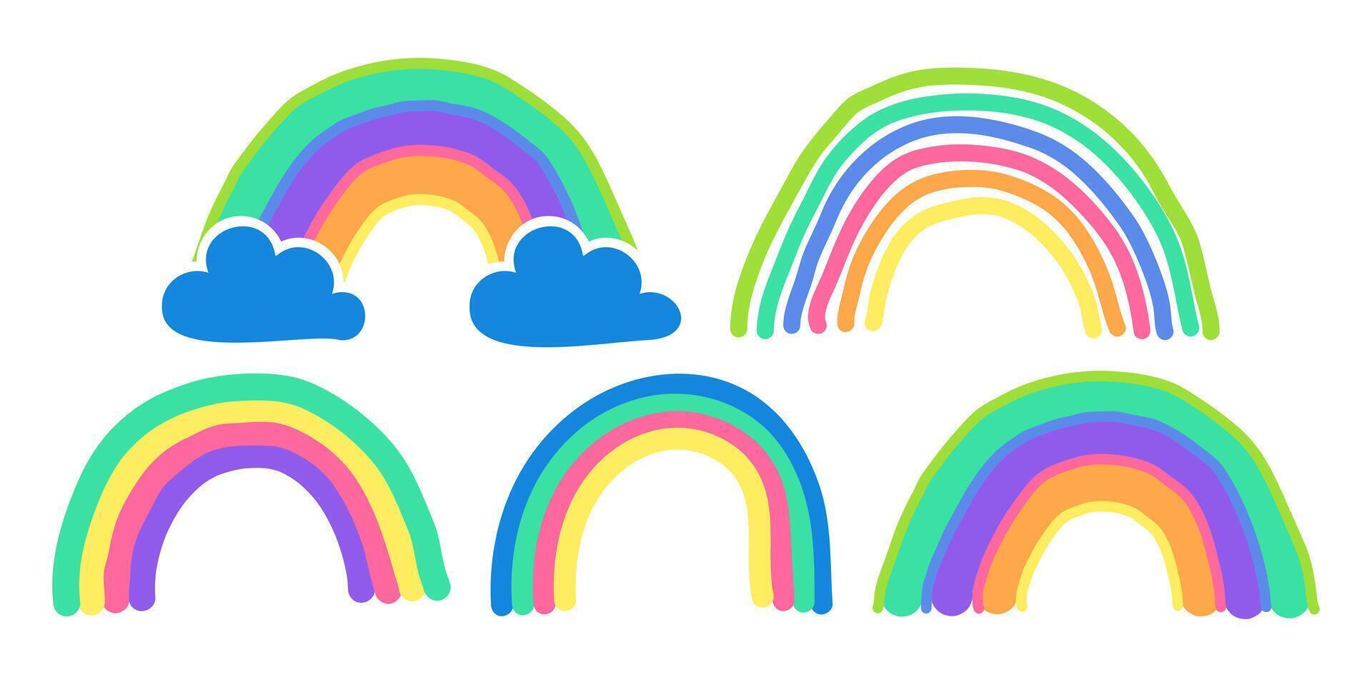 niños arco iris vistoso mano dibujado ilustración vector