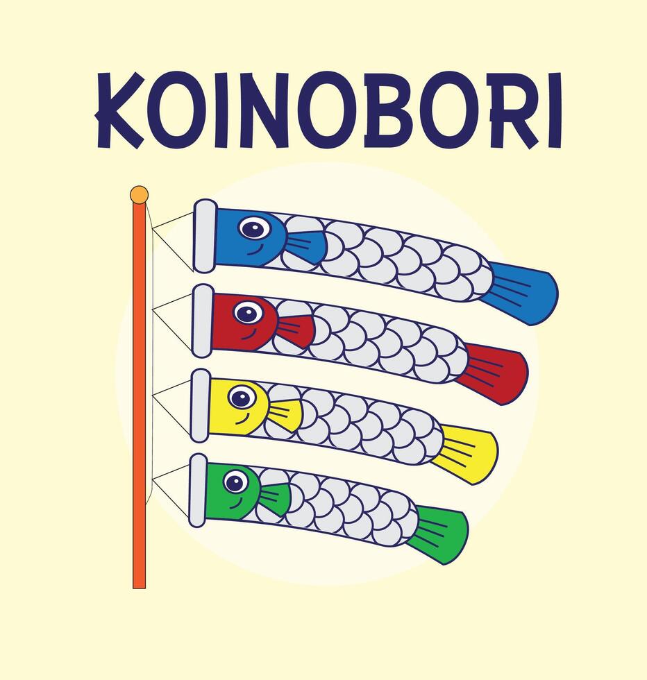 Koinobori Carp streamers on gold elements background. Japanese translate Golden week holiday vector