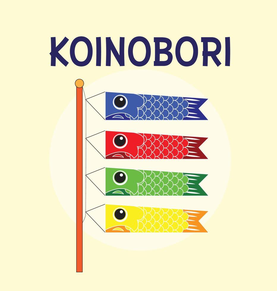 Koinobori Carp streamers on gold elements background. Japanese translate Golden week holiday vector