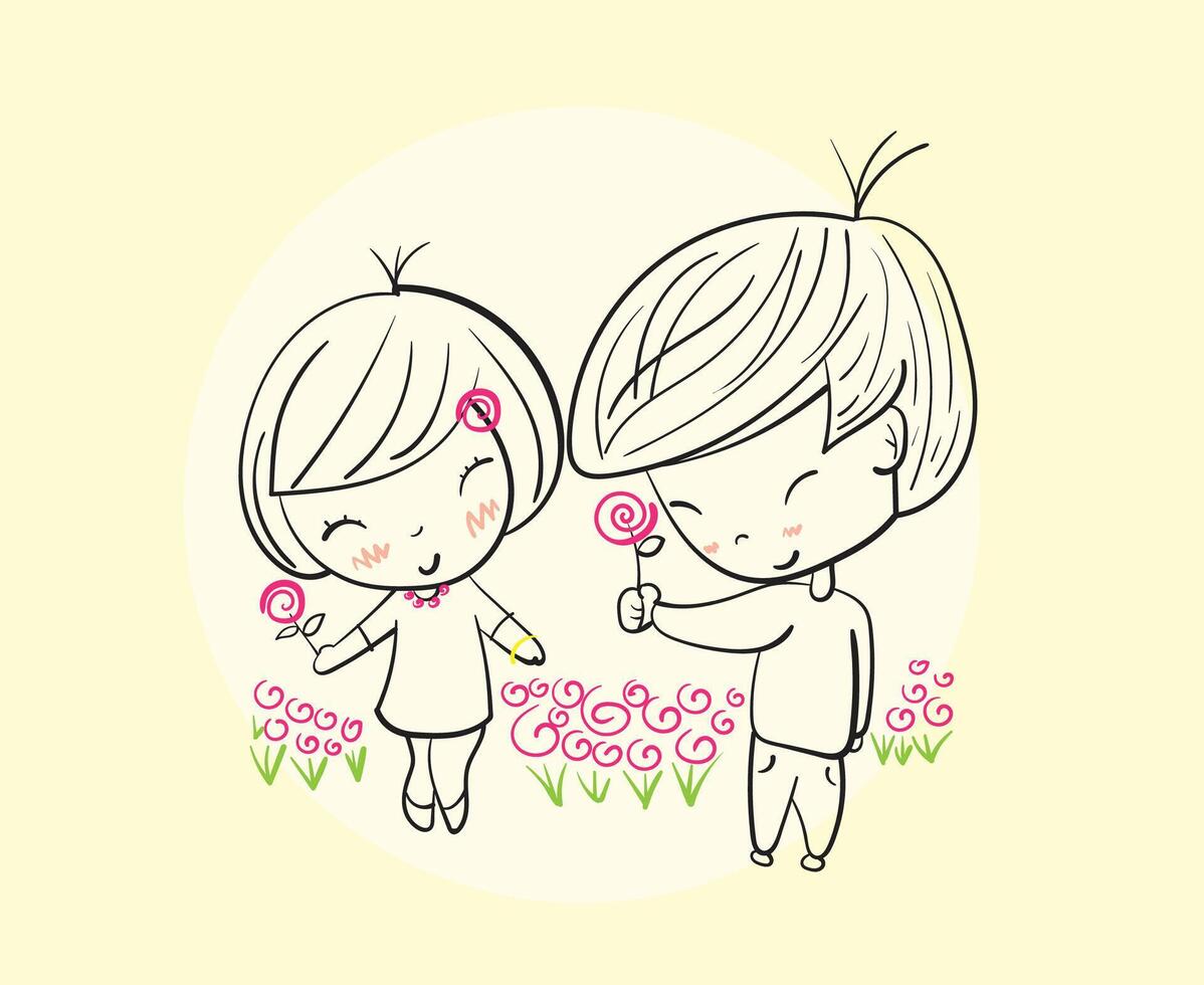 Happy couples dancing on bright days, Hand drawn Illustration in sketch doodle style. vector