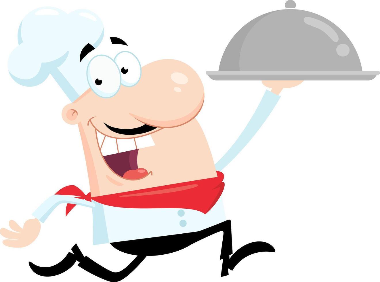 Smiling Chef Man Cartoon Character Running With Silver Platter vector