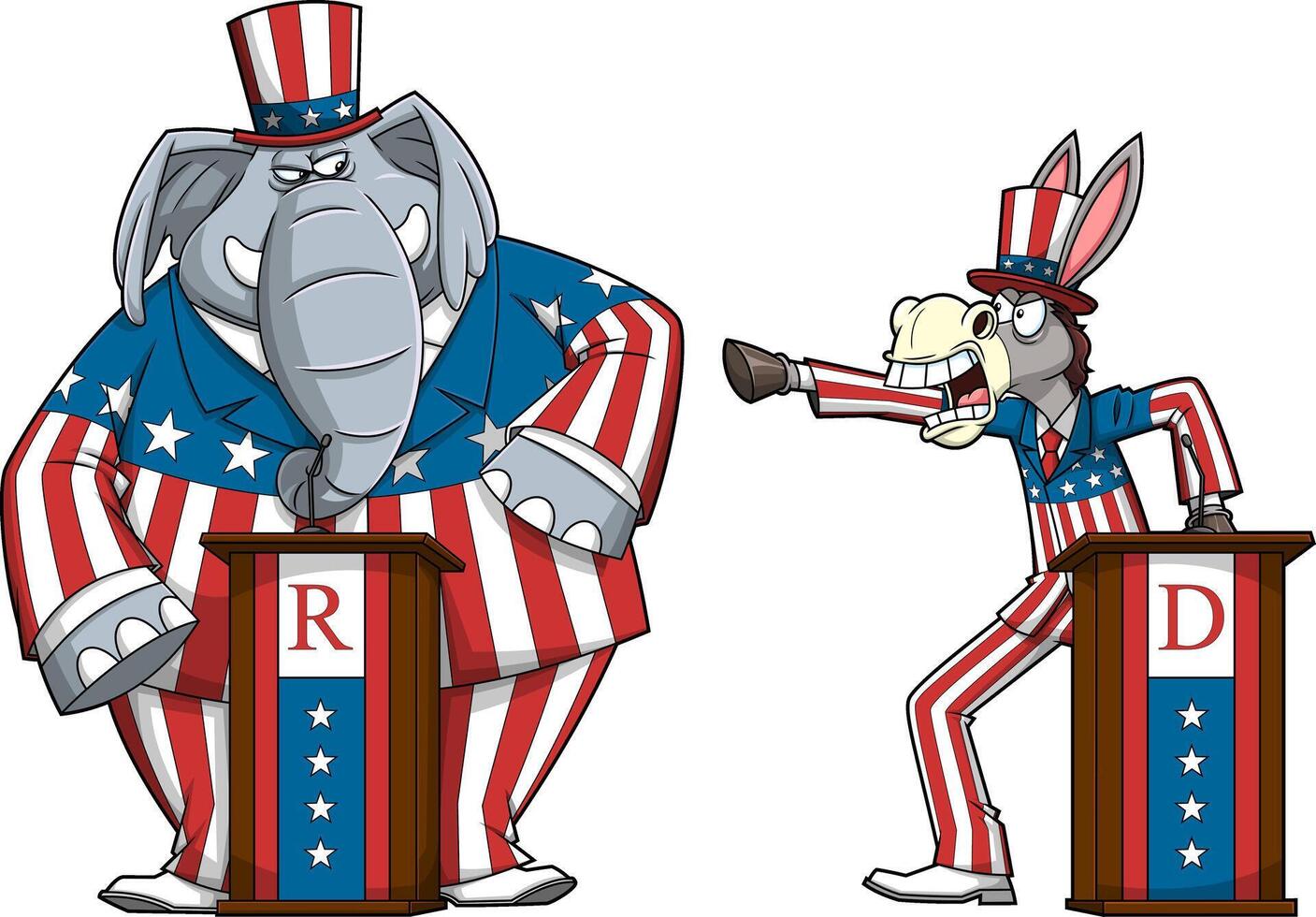 Republican Elephant vs Democrat Donkey Cartoon Characters vector