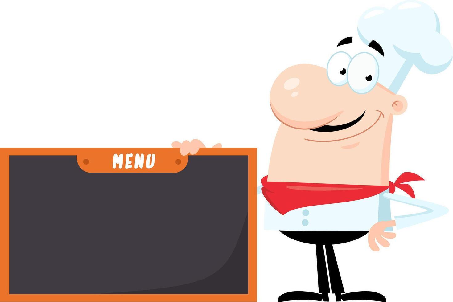 sonriente cocinero hombre dibujos animados personaje participación menú tablero vector