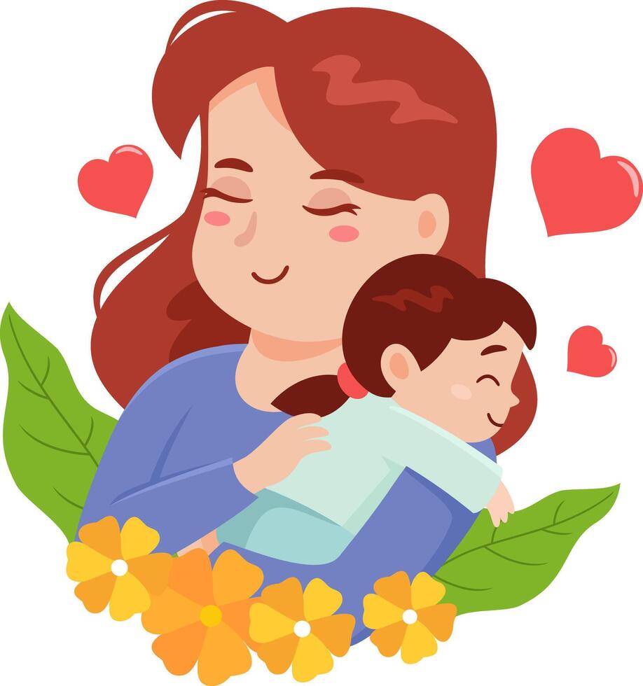 Cartoon Mother's Day Banner Template, Mother Embracing A Daughter vector