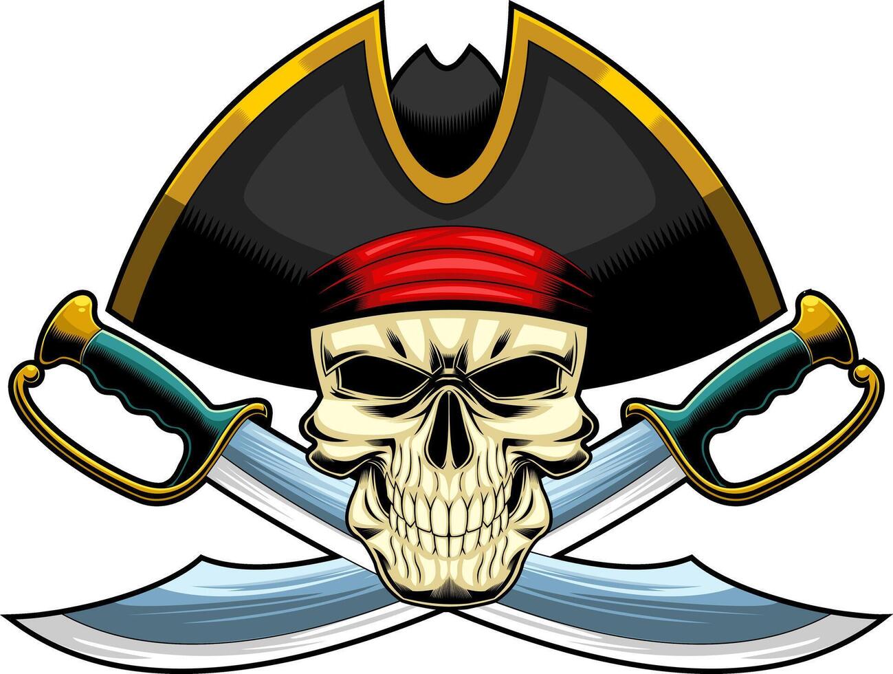 Pirate Skull With Two Sabres Graphic Logo Design vector