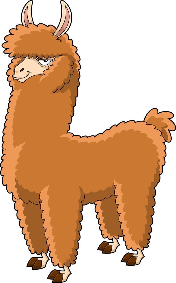 Brown Llama Animal Cartoon Character. Hand Drawn Illustration vector