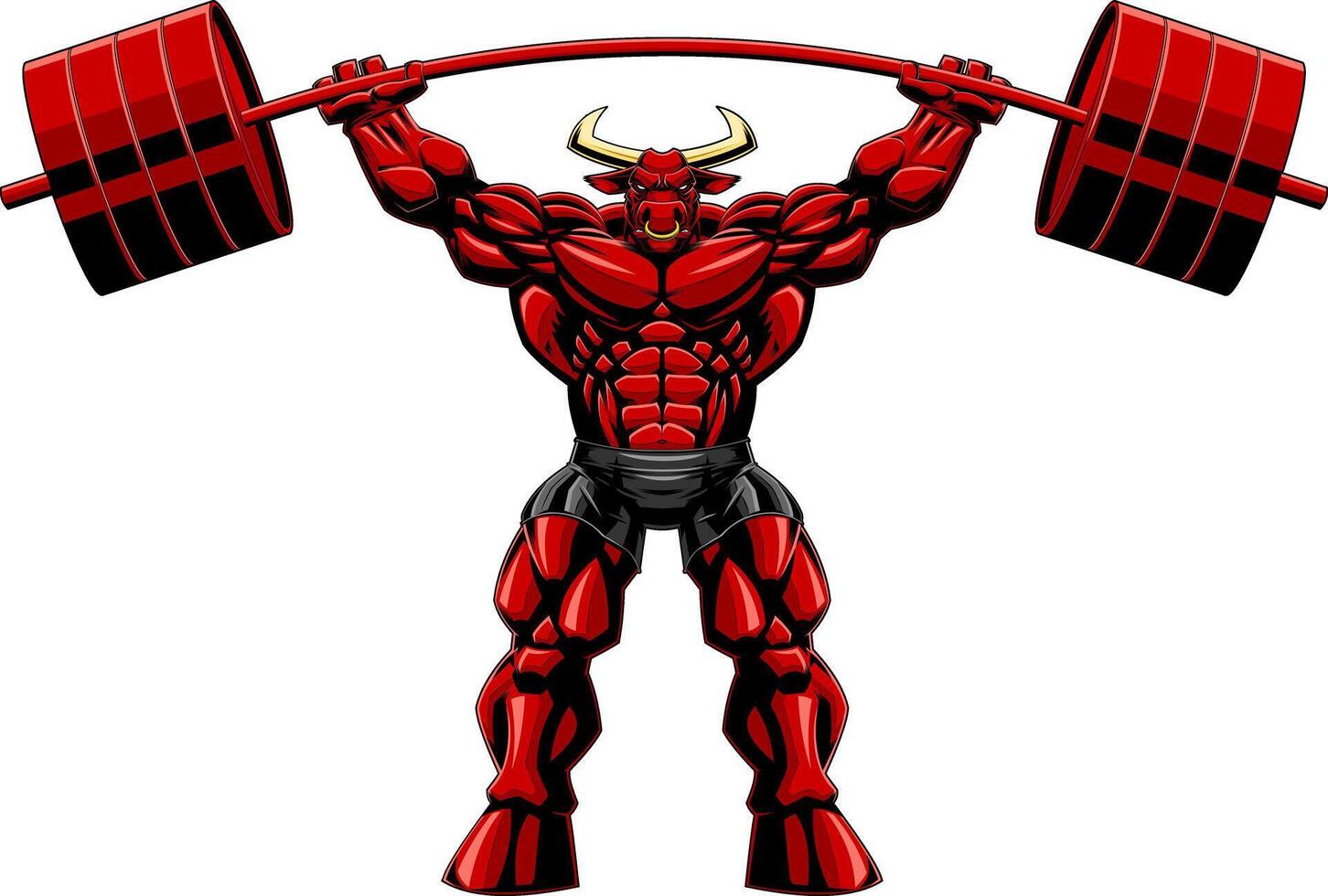 Muscular Red Bull Bodybuilder Mascot Lifting Big Barbell vector