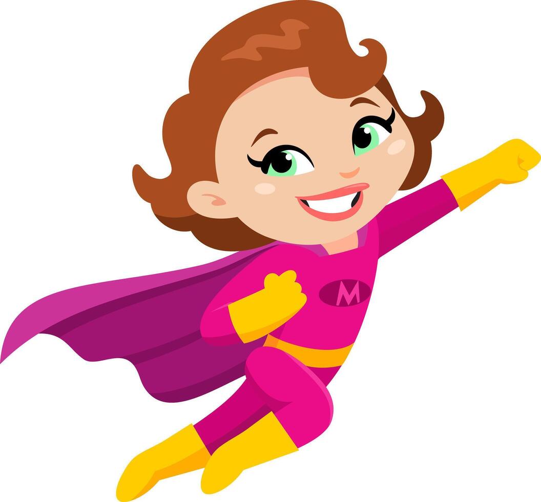 Super Hero Mom Cartoon Character Flying. Illustration Flat Design vector