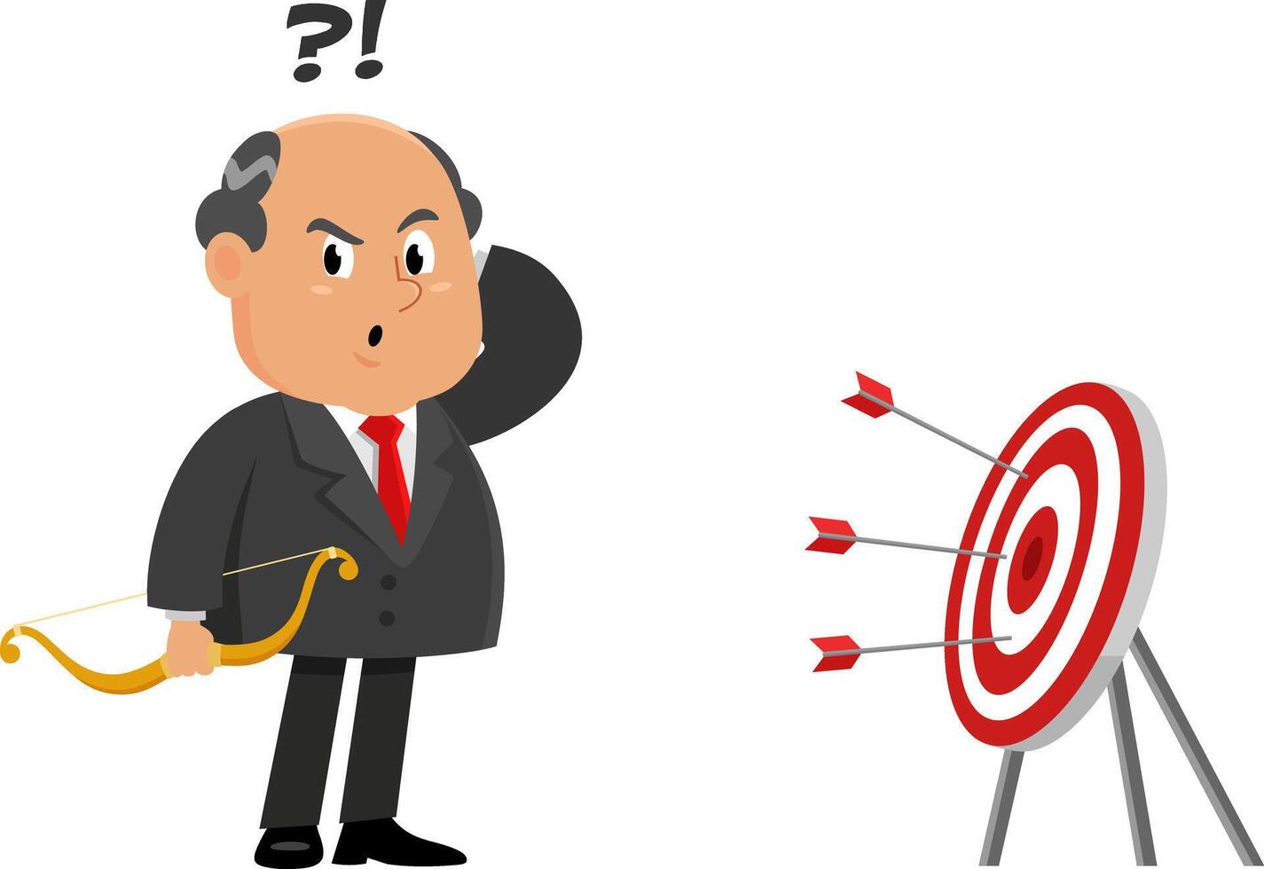 Unfocused Business Boss Man Cartoon Character With Bow Missed Target vector