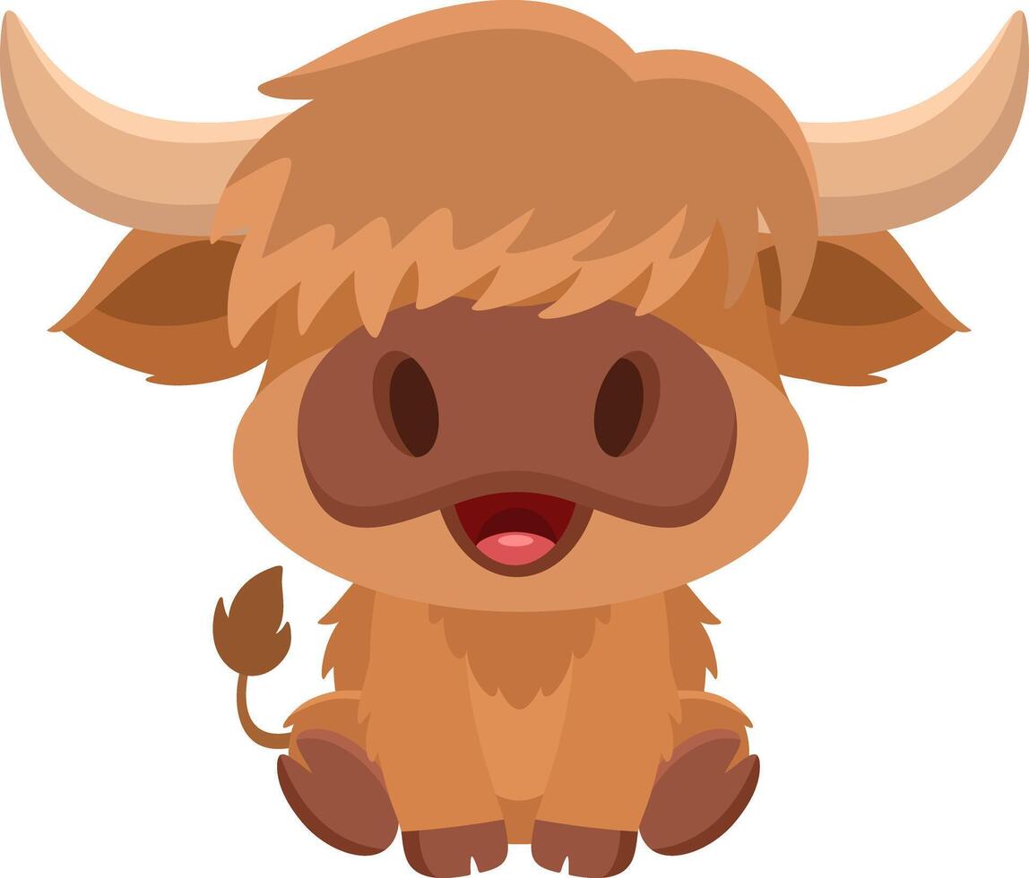 Cute Baby Highland Cow Cartoon Character vector