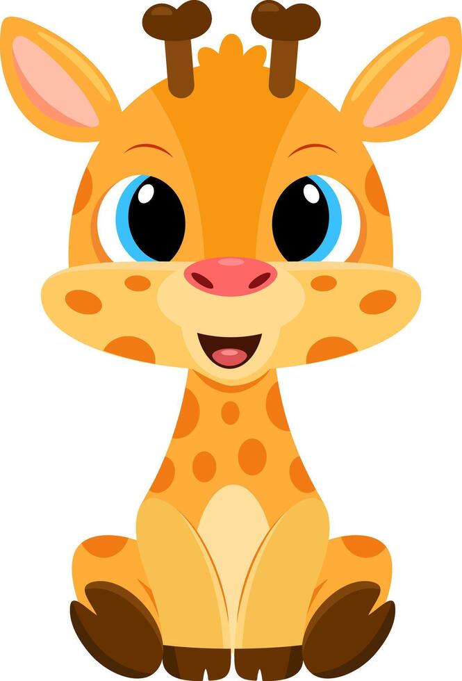 Cute Baby Giraffe Cartoon Character. Illustration Flat Design vector