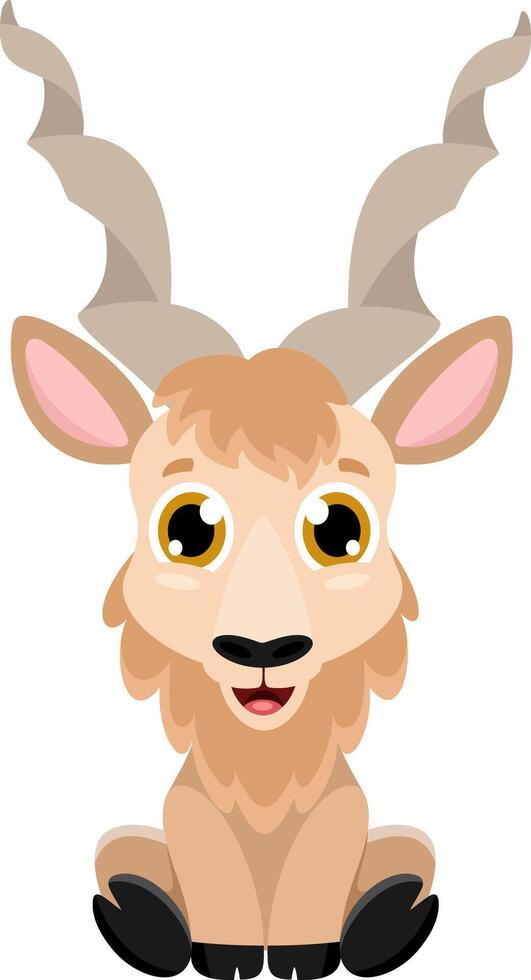 Cute Baby Markhor Cartoon Character. Illustration Flat Design vector