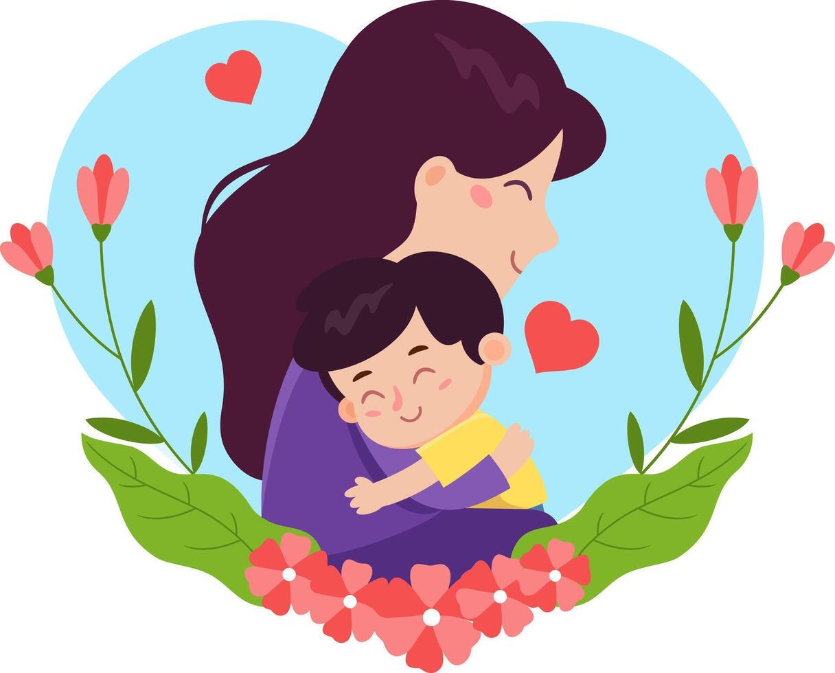 Cartoon Mother's Day Banner Template, Mother Embracing A Son vector