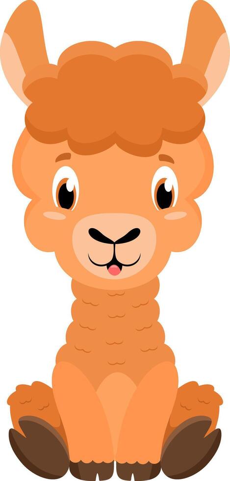 Cute Baby Llama Cartoon Character. Illustration Flat Design vector