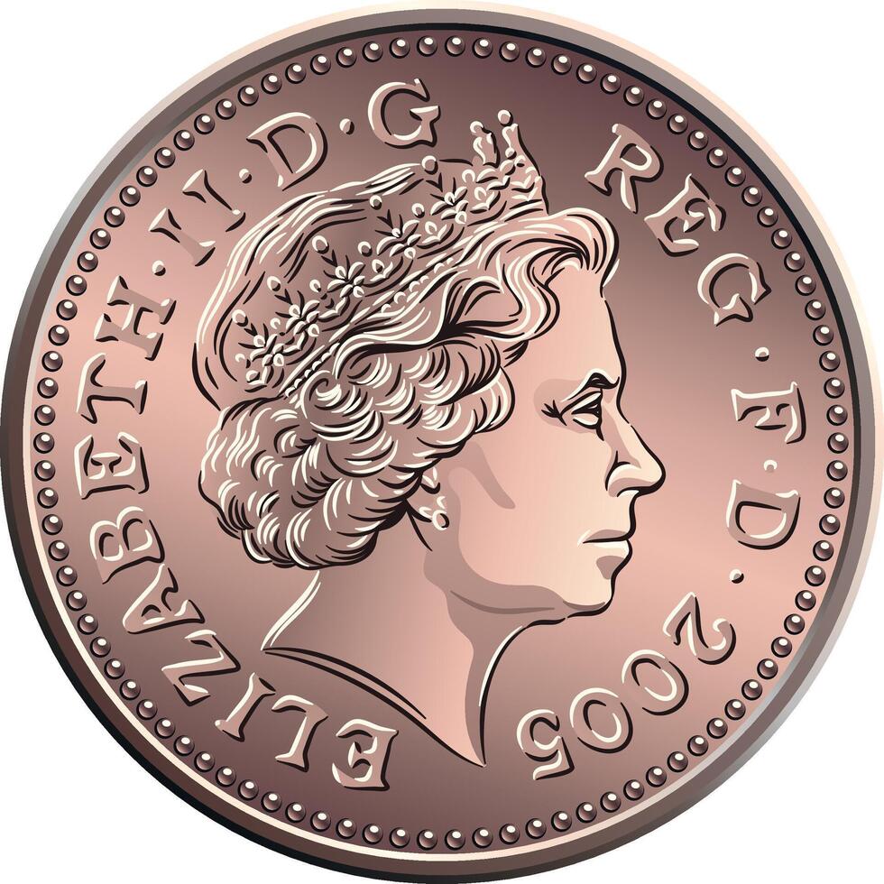 British money, coin one penny vector