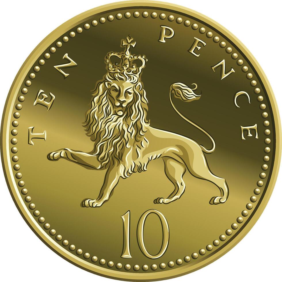 británico dinero oro moneda 10 peniques vector