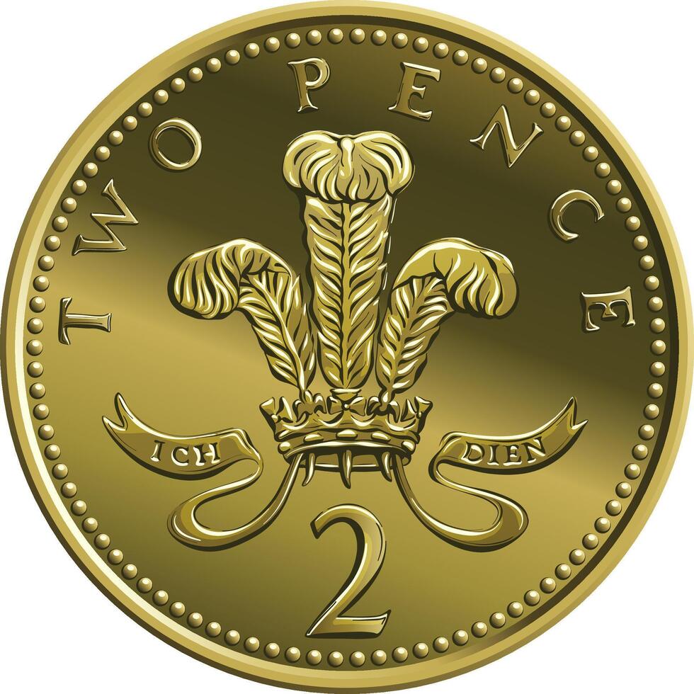 británico dinero oro moneda 2 peniques vector