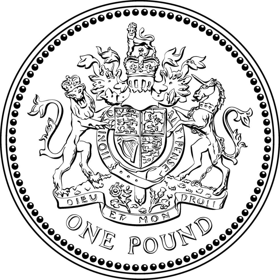 black white British money coin one pound vector