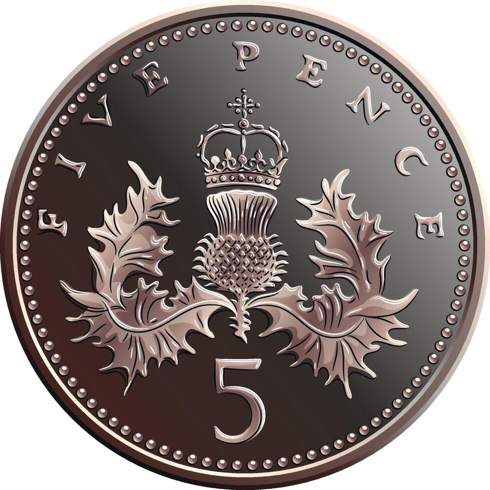 British money gold coin 5 pence vector