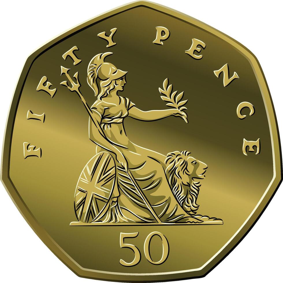 British money silver coin 50 pence vector