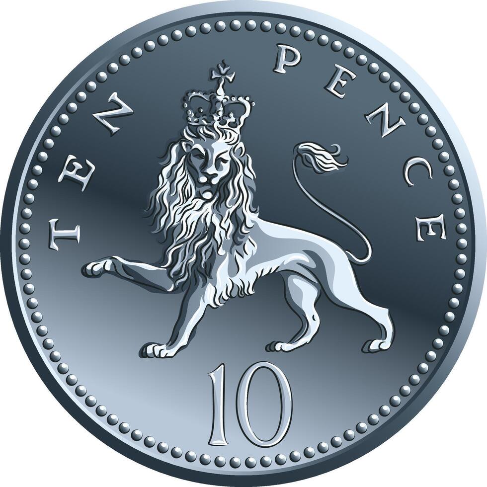 British money silver coin 10 pence vector