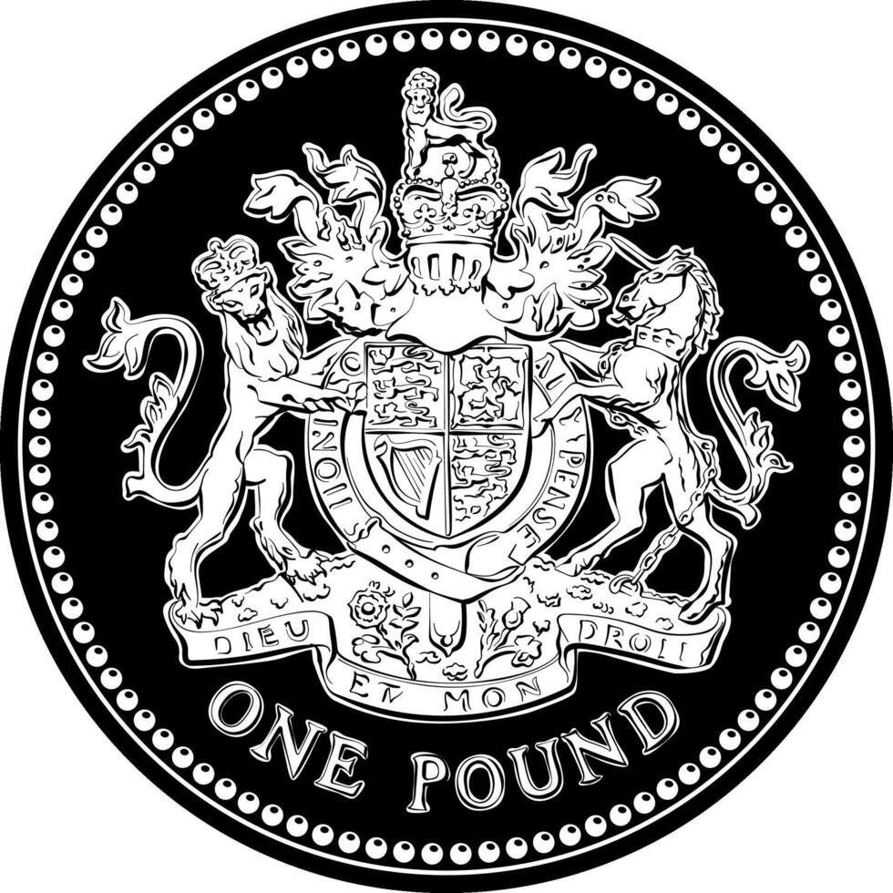 black white British money coin one pound vector