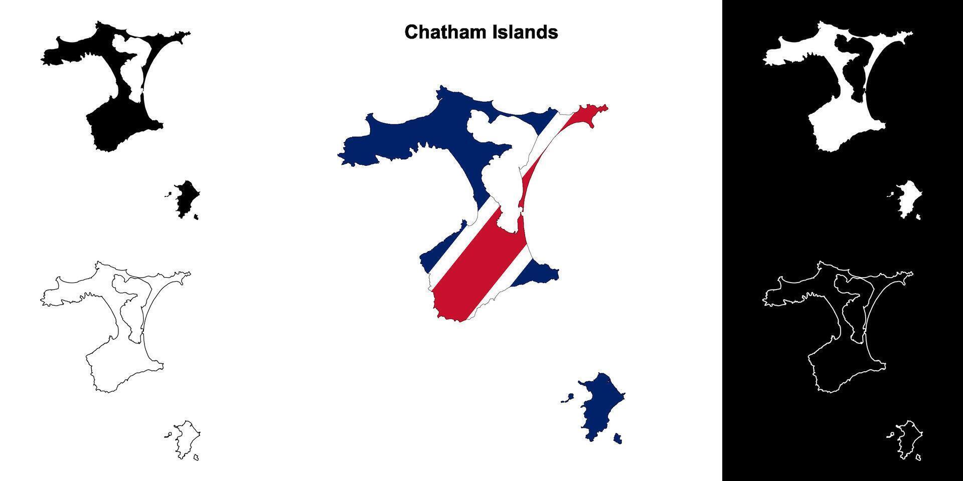 Chatham Islands blank outline map set vector