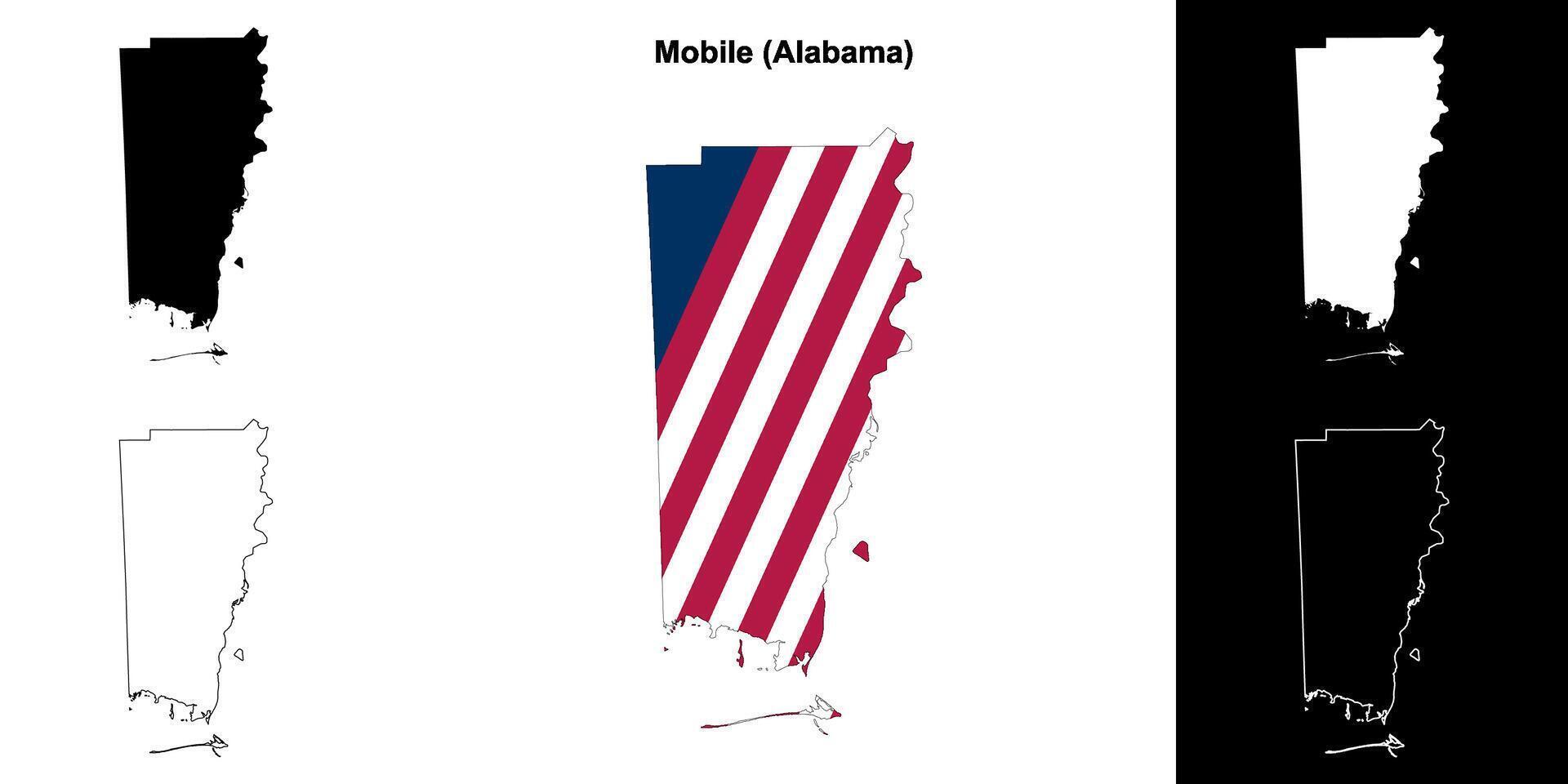 Mobile County, Alabama outline map set vector