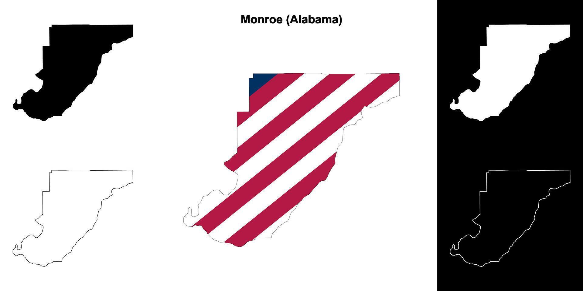Monroe County, Alabama outline map set vector