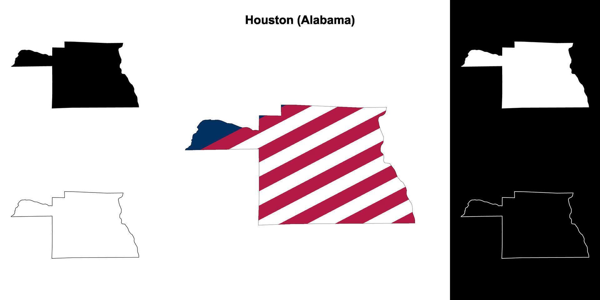 Houston County, Alabama outline map set vector