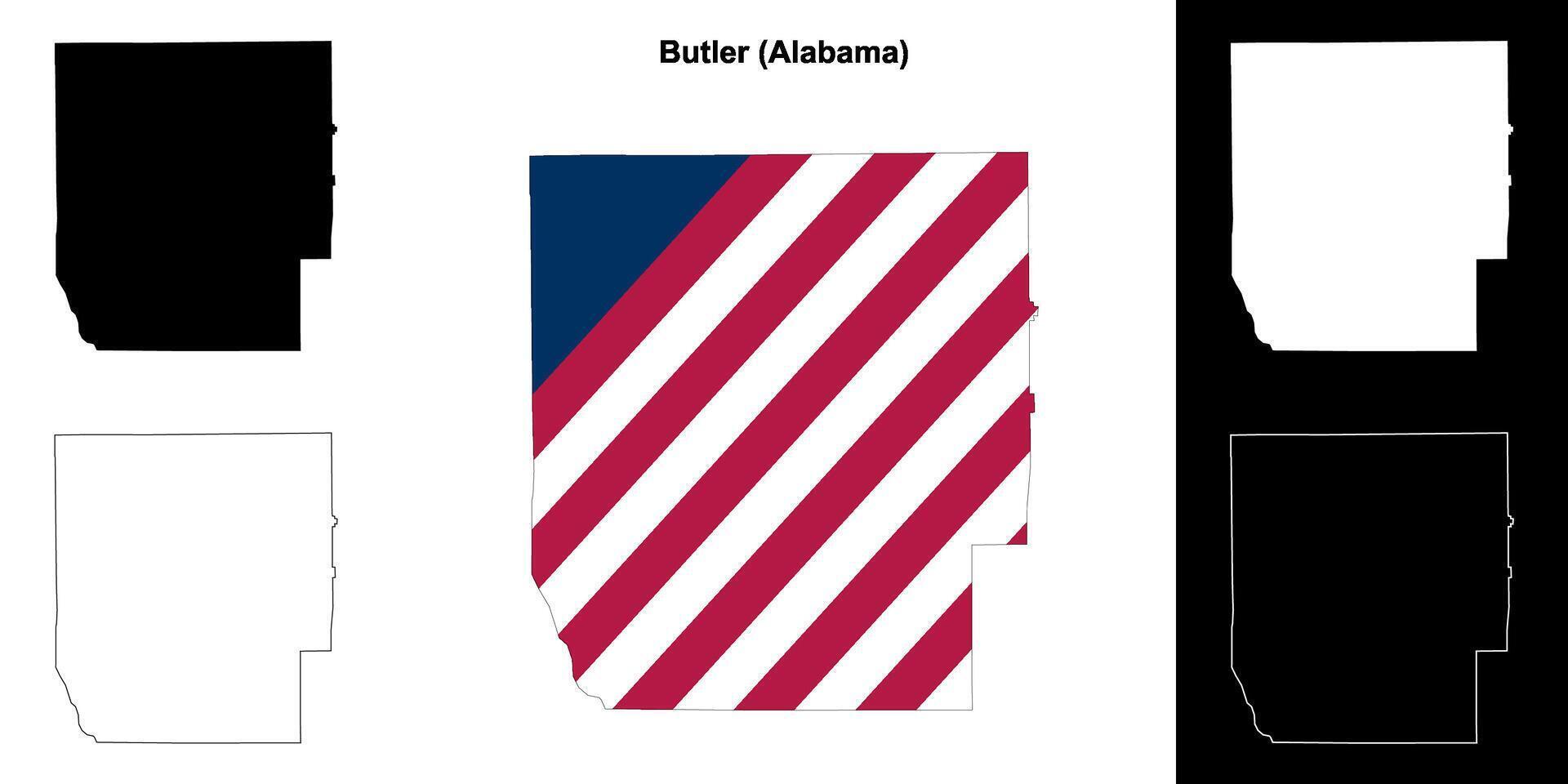 Butler County, Alabama outline map set vector