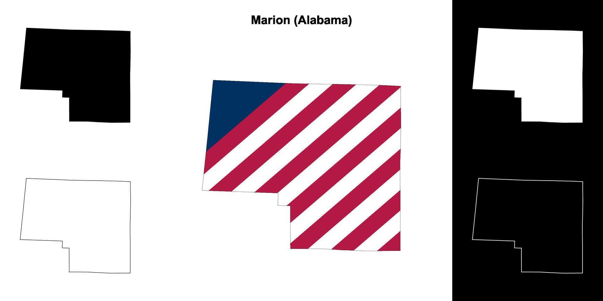 Marion County, Alabama outline map set vector