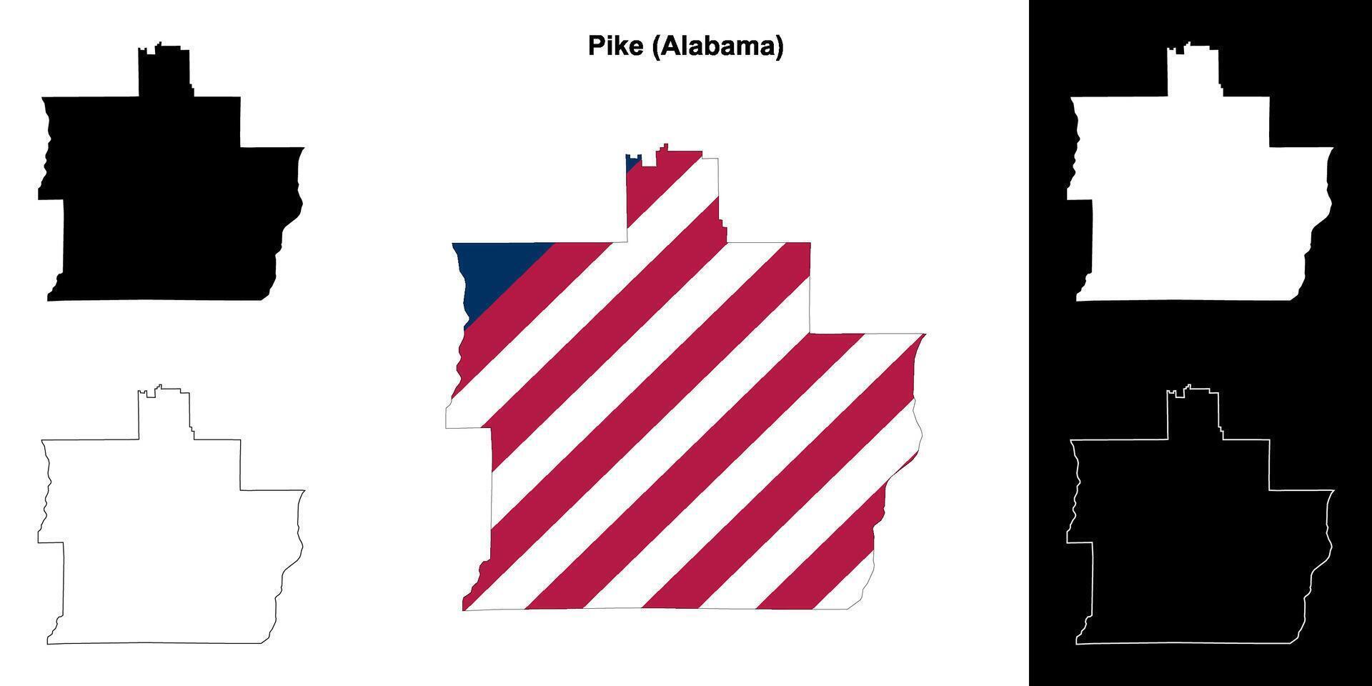 Pike County, Alabama outline map set vector
