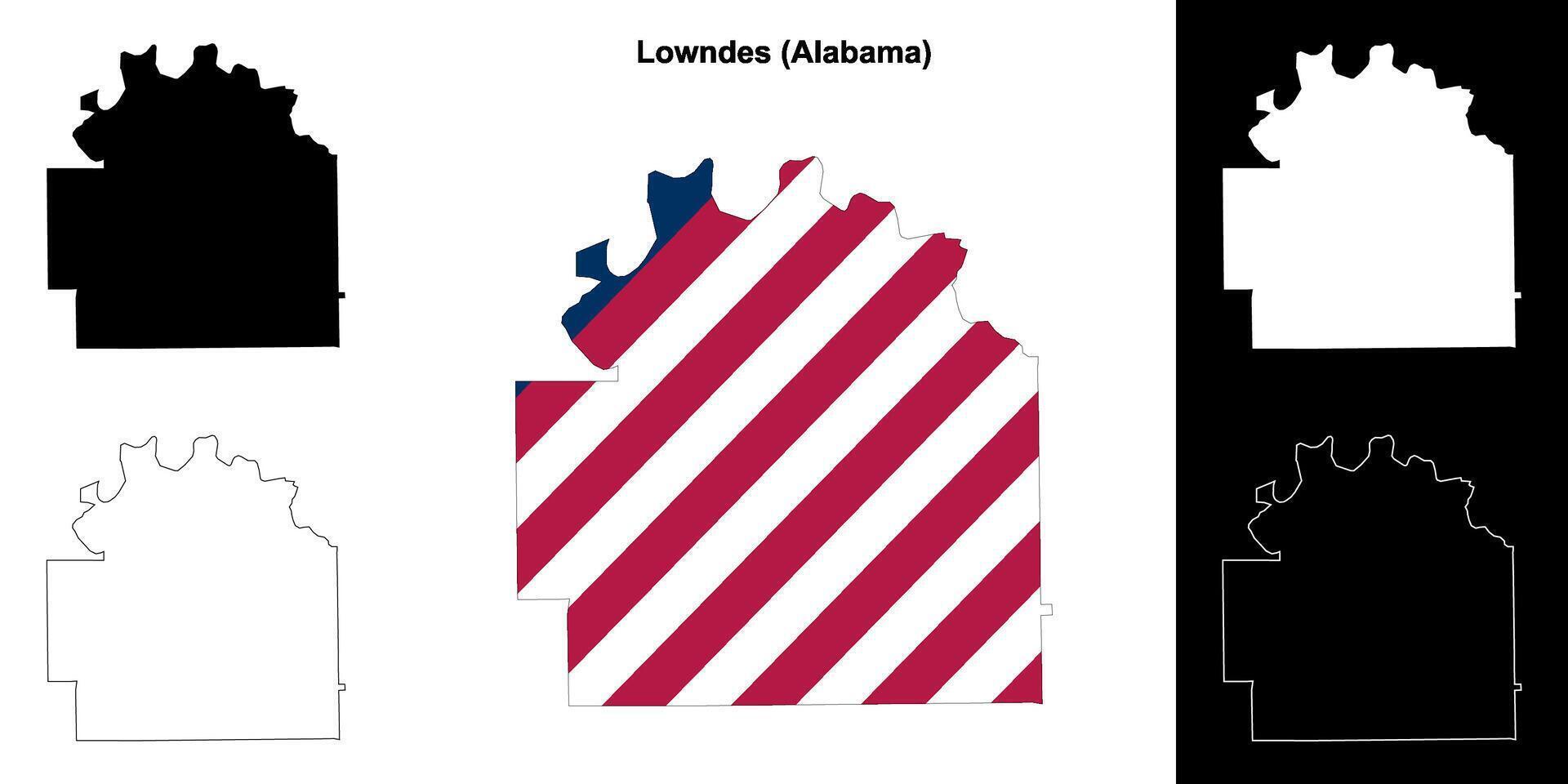Lowndes County, Alabama outline map set vector