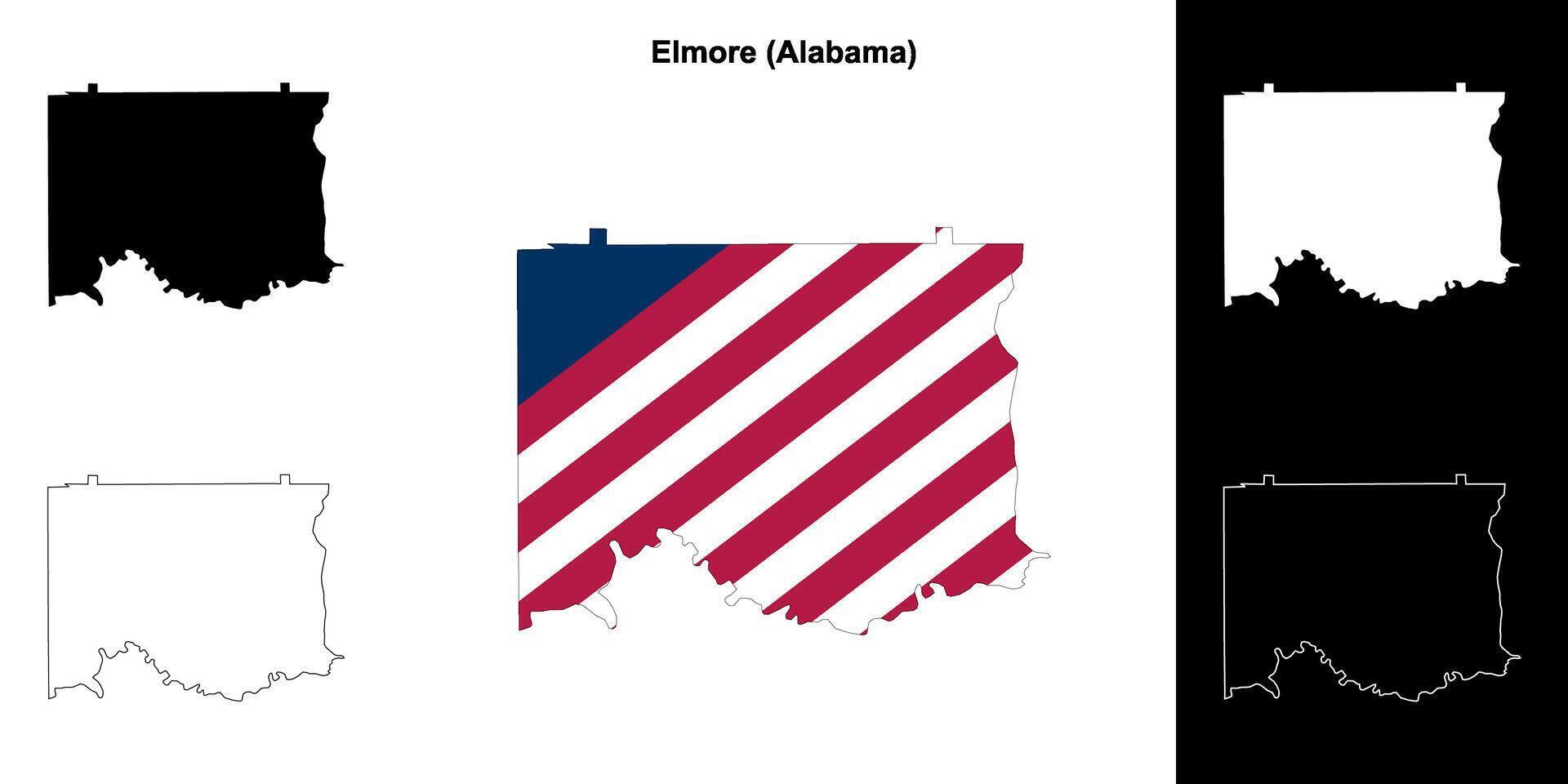 Elmore County, Alabama outline map set vector