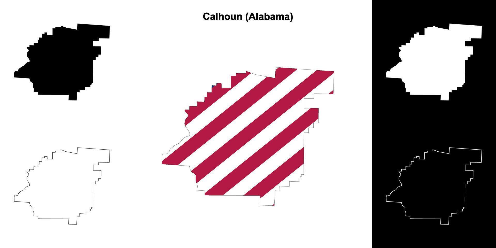 Calhoun County, Alabama outline map set vector