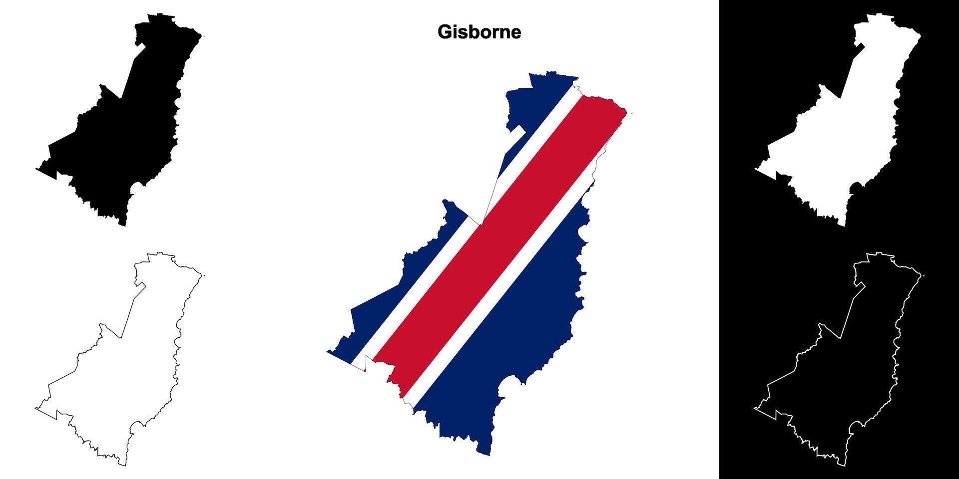 gisborne blanco contorno mapa conjunto vector