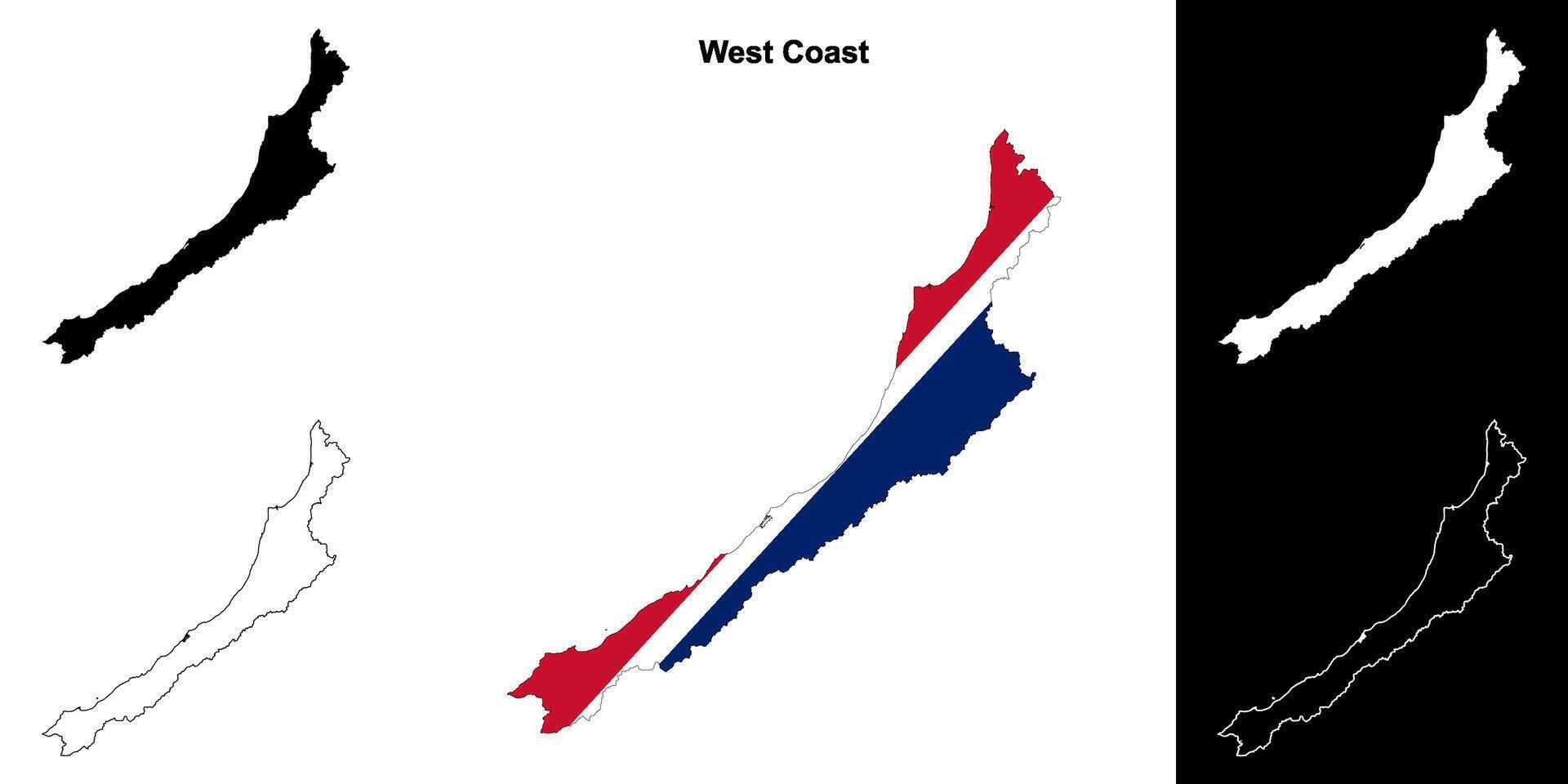 West Coast blank outline map set vector