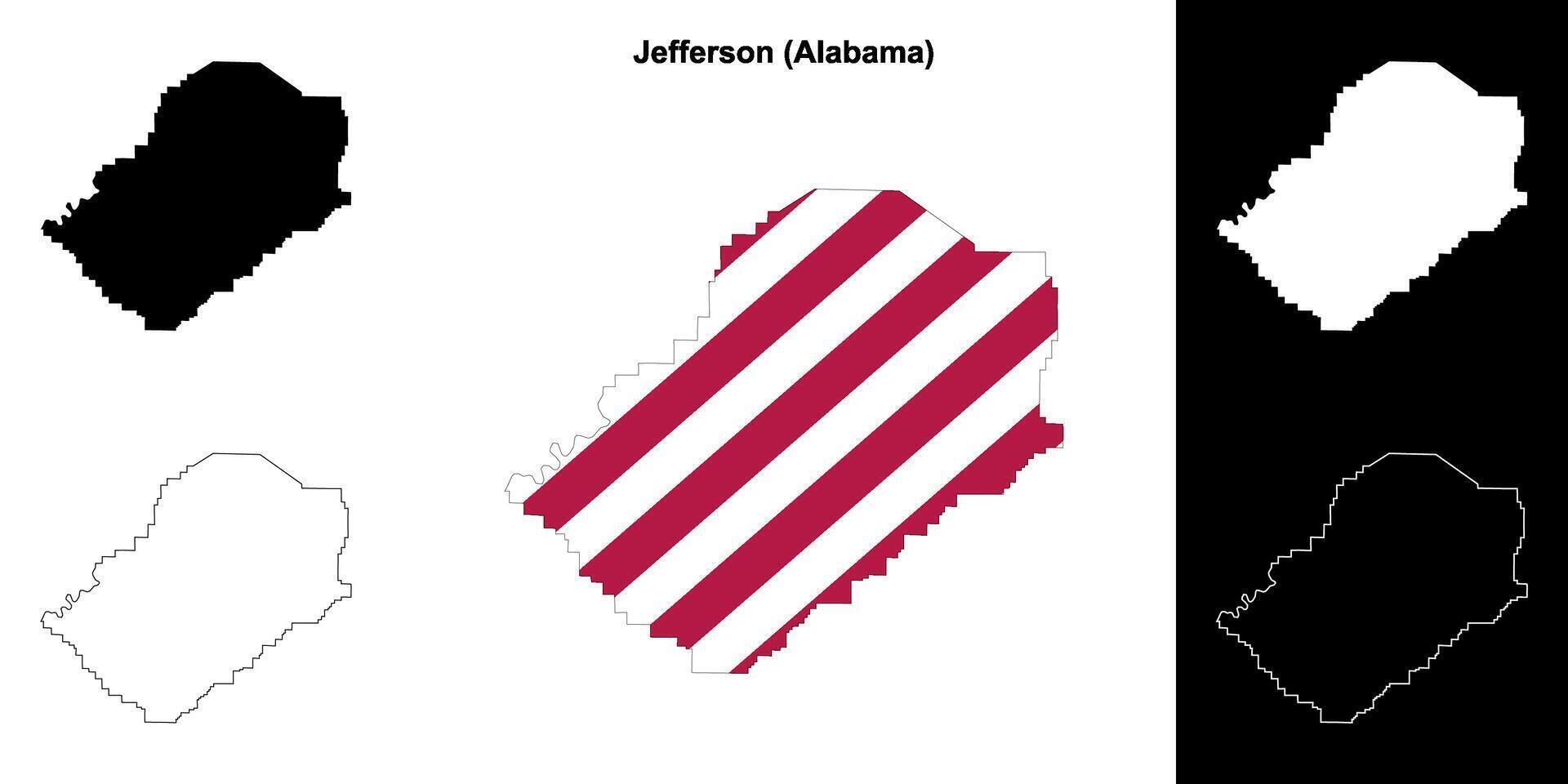 Jefferson County, Alabama outline map set vector