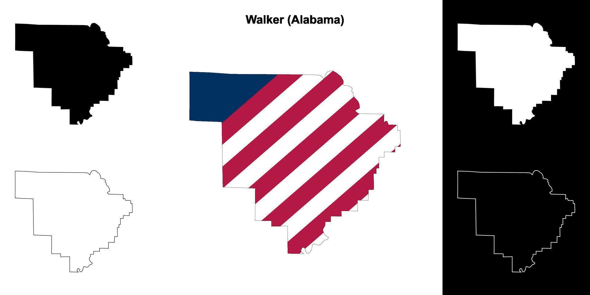 Walker County, Alabama outline map set vector