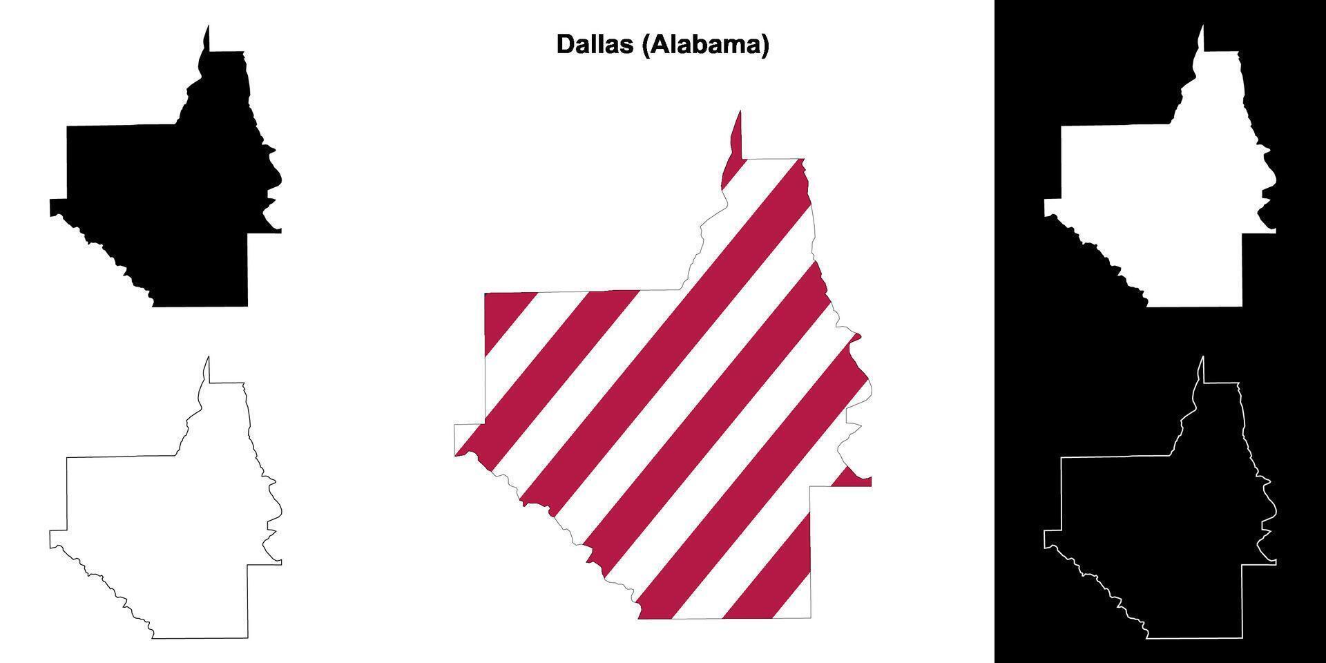 Dallas County, Alabama outline map set vector