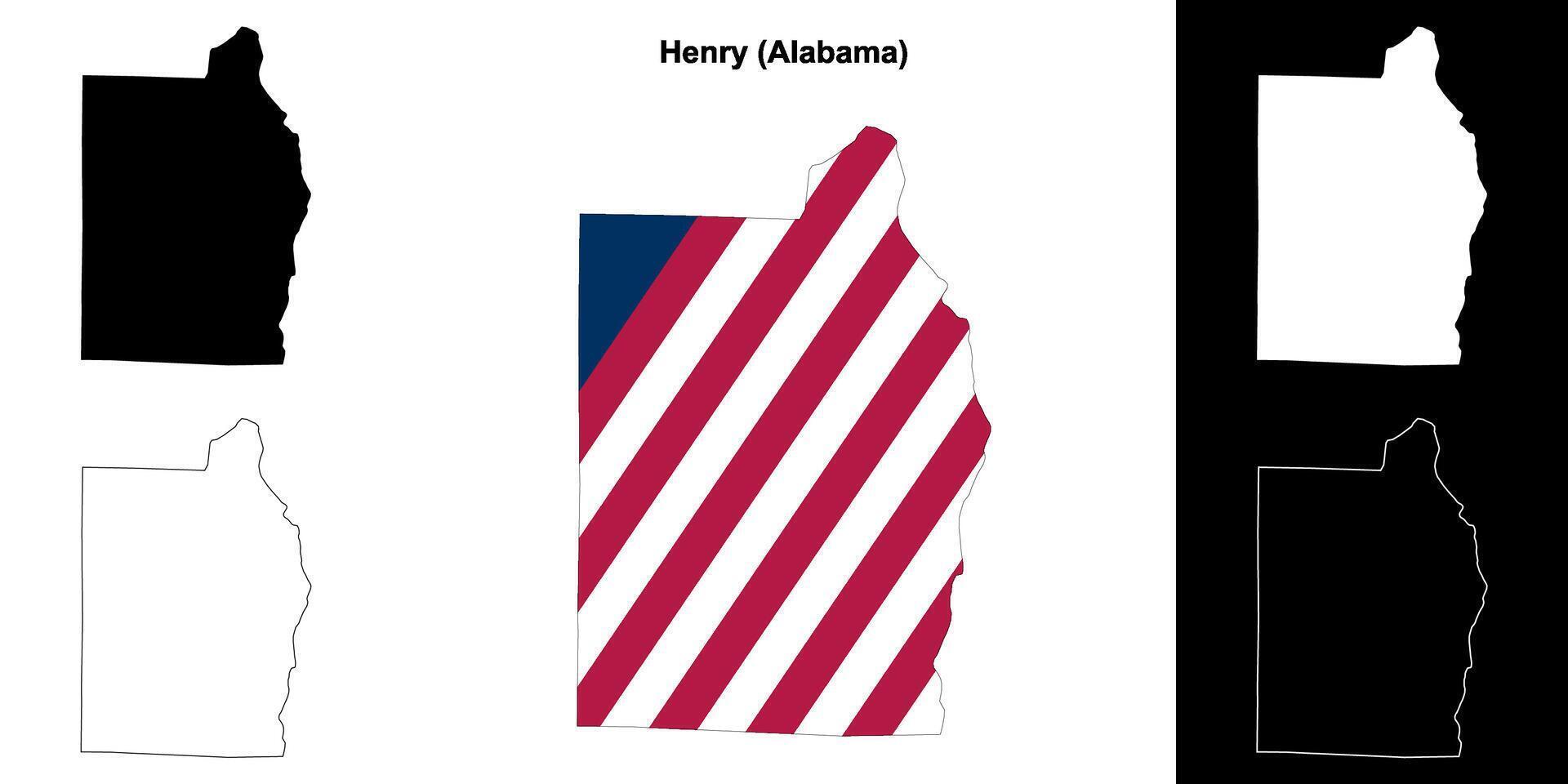 Henry County, Alabama outline map set vector